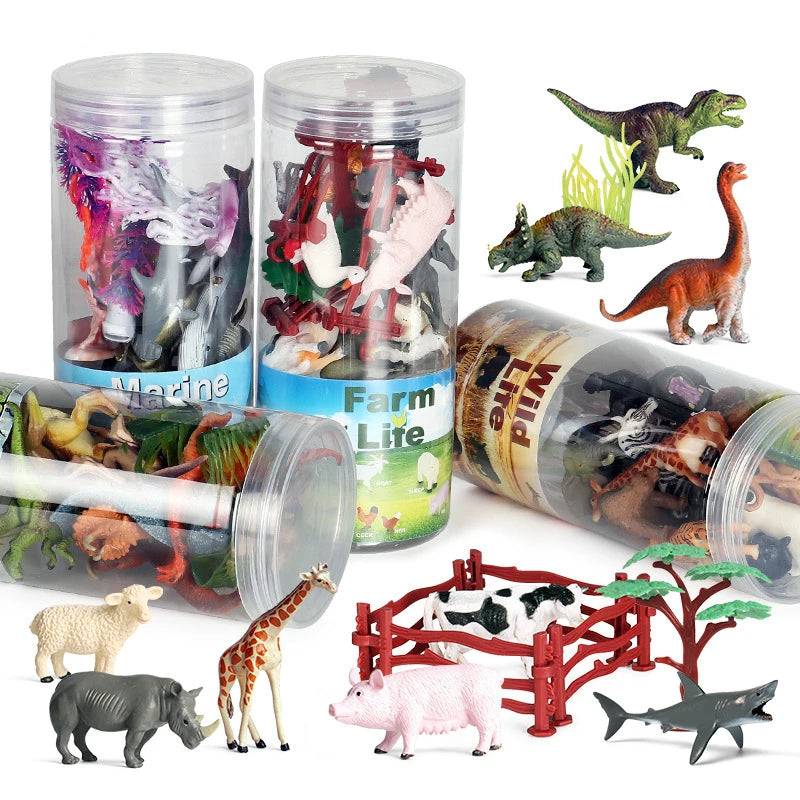 Miniature Animal & Dinosaur Figurines in Storage Container