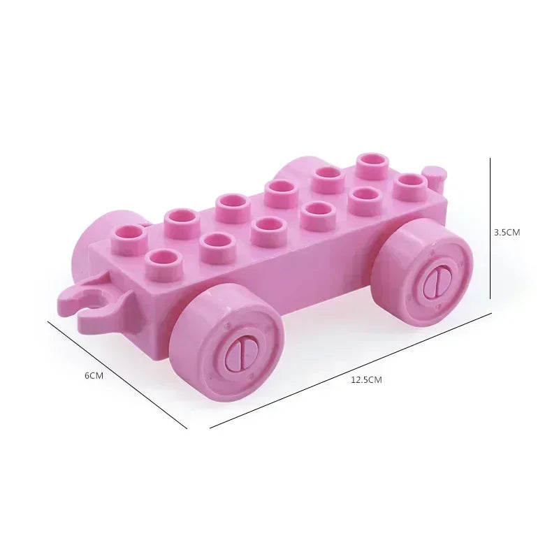 A pink city traffic vehicle building blocks set featuring trucks and buses.