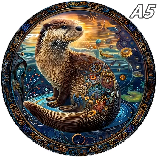 A detailed illustration of a brown marmot looking up against a glowing orange sunset background.