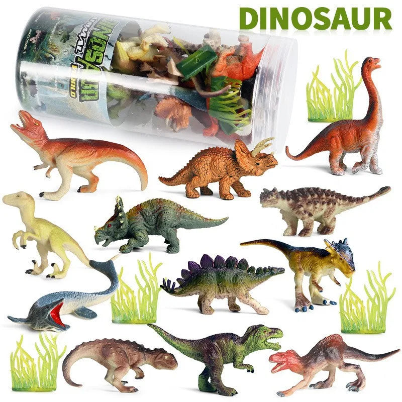 Miniature Animal & Dinosaur Figurines in Storage Container