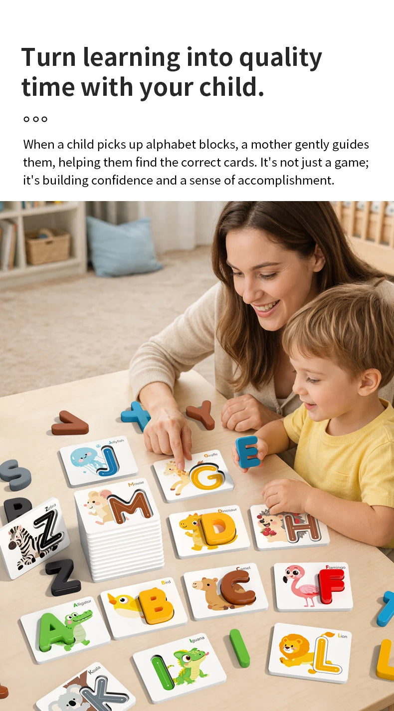 Montessori Wooden Spelling Game with Letter Matching Cards