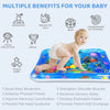 An inflatable sensory play mat featuring various developmental benefits like imagination, fine motor skills, and concentratio