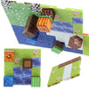 A set of magnetic building blocks in various shades of green, blue, and brown stacked and arranged on a surface.