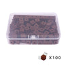 A clear plastic container filled with 100 brown linking cubes for early math learning.