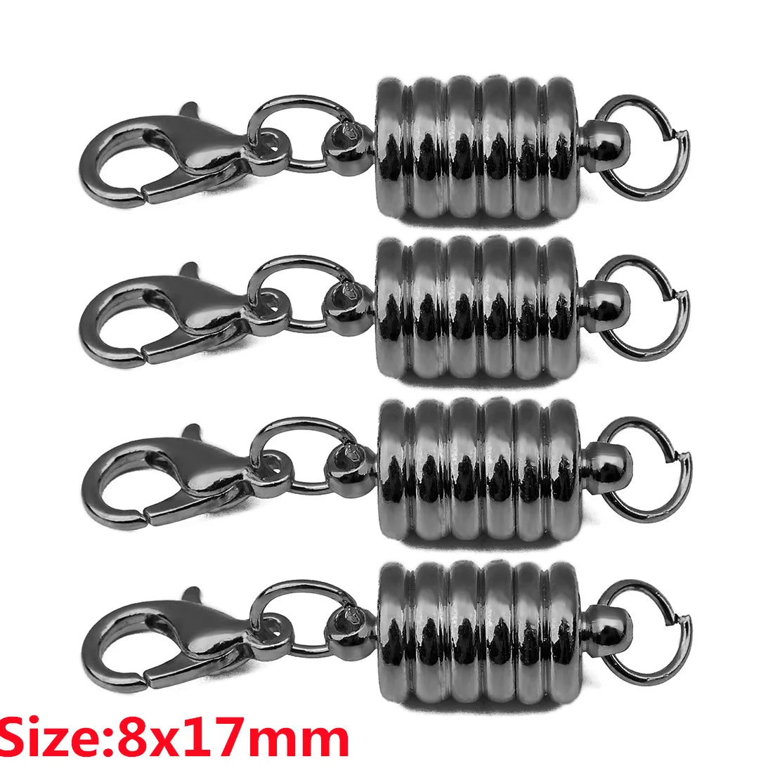 A set of black magnetic clasps for jewelry making featuring strong metal connectors.