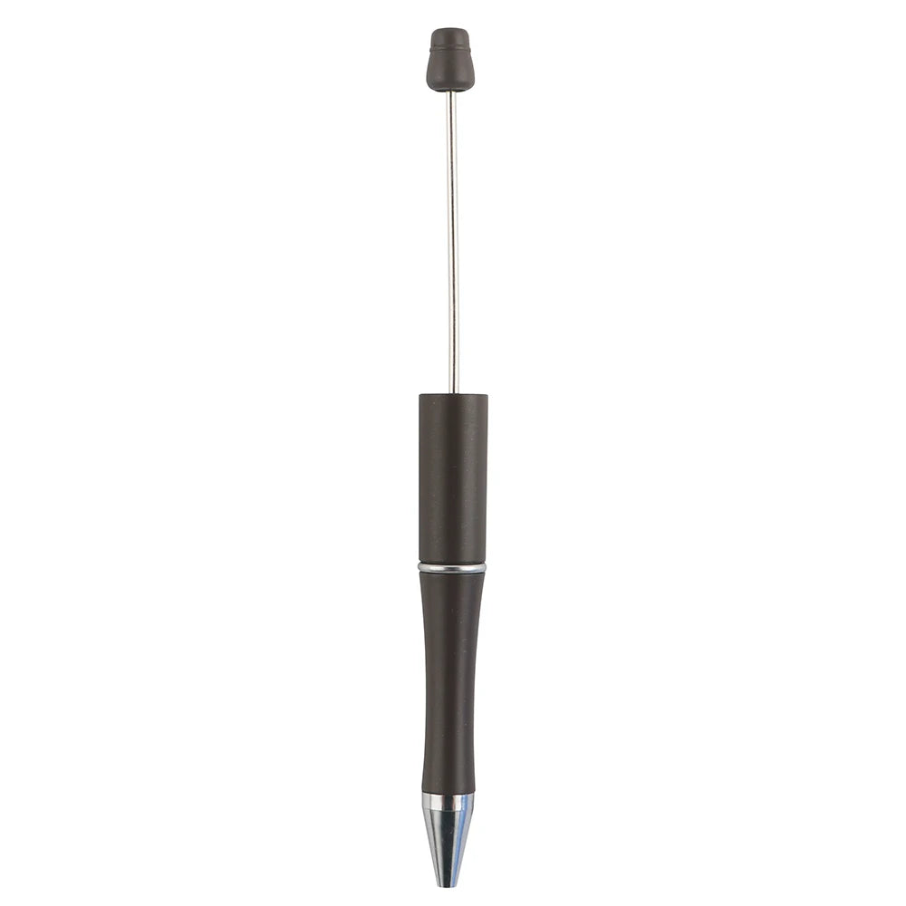 A black beadable ballpoint pen with a silver tip and a black cap.