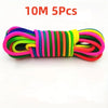 A bundle of 10 meters of rainbow colored elastic jump rope training bands, packaged in 5 pieces.