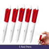Five red squirt water spray pens shown in a row with one pen being used by a hand