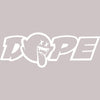 White stylized text DOPE with a tongue sticking out and crossed eyes on a gray background