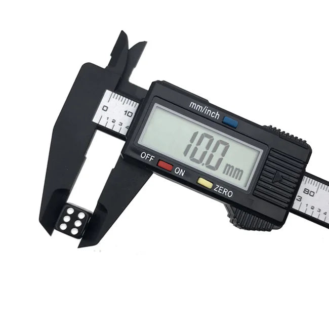 A black measuring tool or caliper displaying 10.0 mm, used for precision measurement.