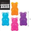 A set of four colorful gummy bear squeeze toys in orange, yellow, purple, and pink.
