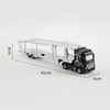 A black 1:50 scale diecast container truck with pull-back action, featuring sound and light effects.