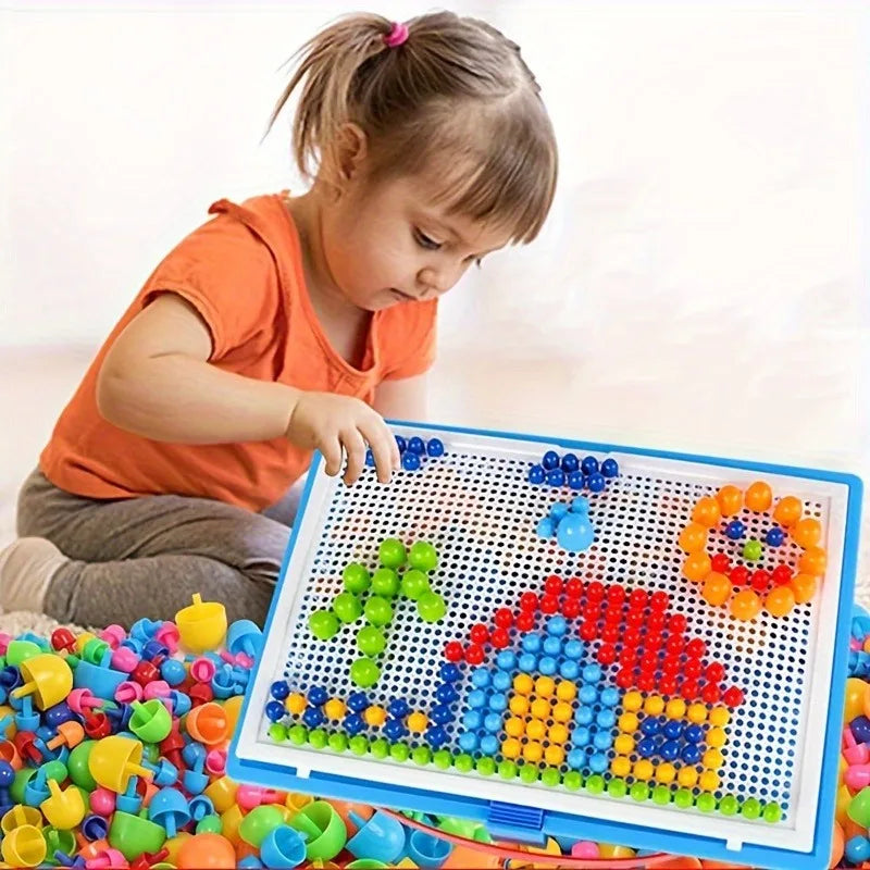 Pegboard Building Set – Colorful STEM Learning Toy with Beads and Rubber Stoppers