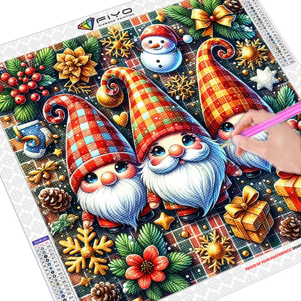Diamond painting kit featuring a festive Christmas gnome mosaic art with red and green colors