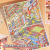 A colorful 3D landscape scene sticker sheet depicting a detailed cityscape with buildings, trees, and people.