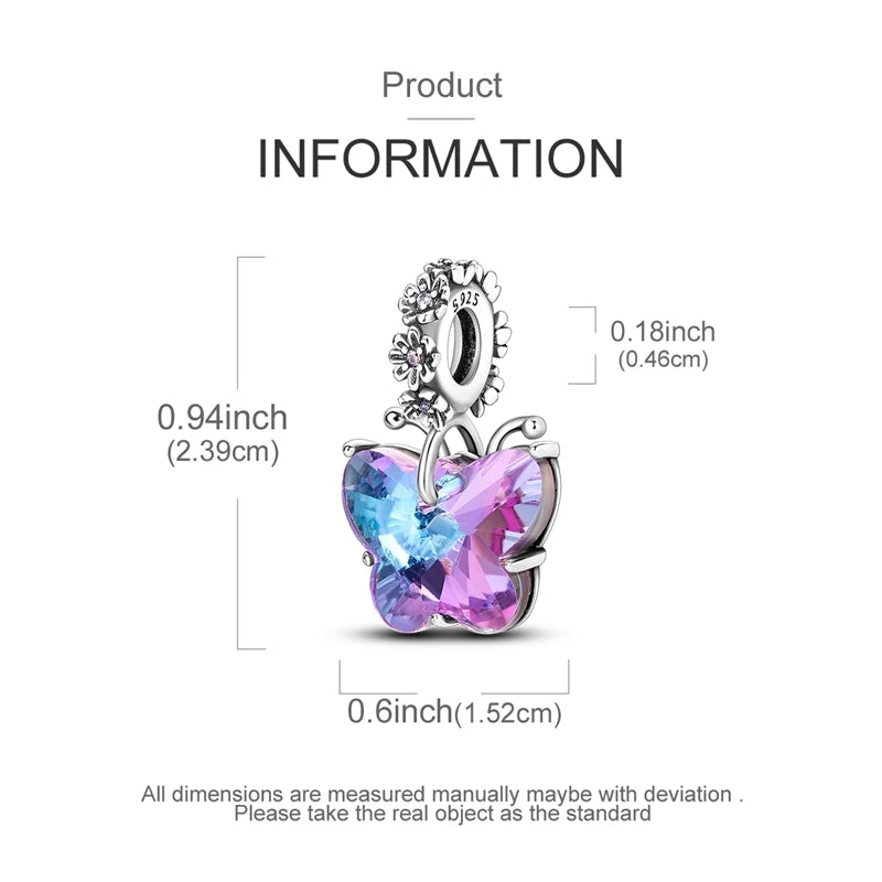 A 925 sterling silver heart charm featuring a vibrant purple and blue gemstone.