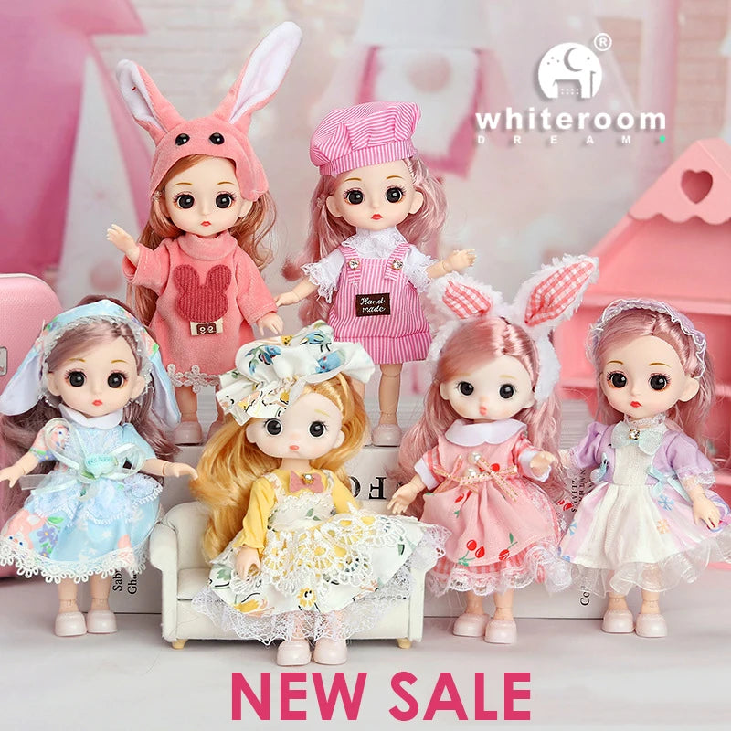 16cm Articulated Fashion Doll with Big Eyes and Dress-Up Outfit