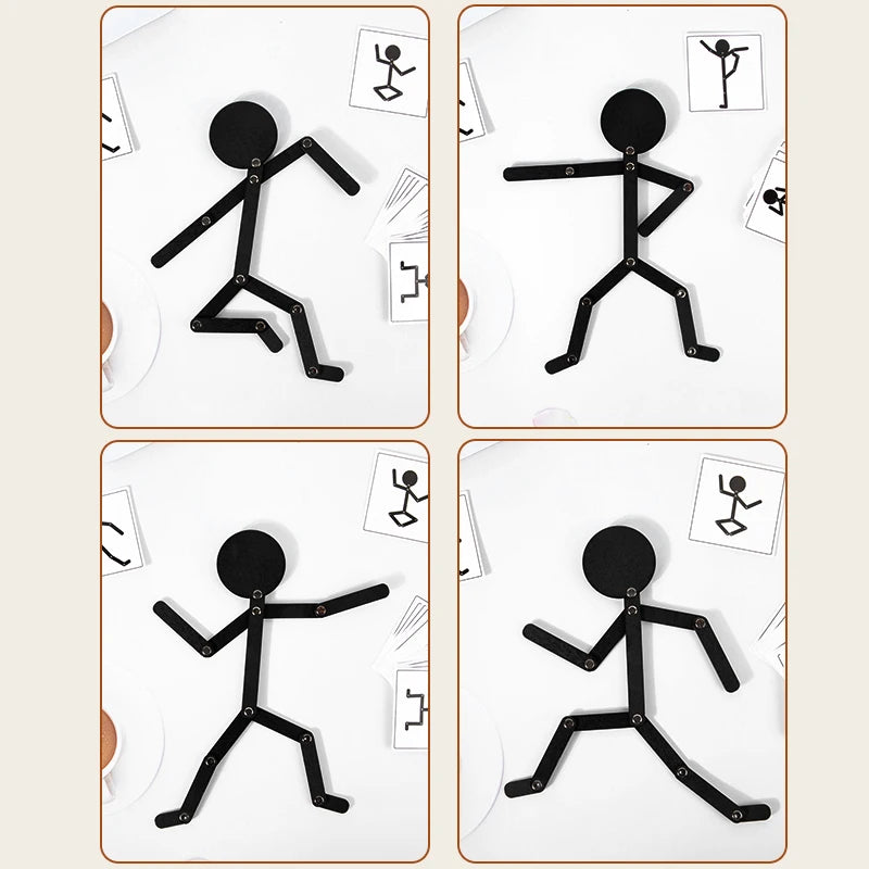 Four wooden jigsaw puzzles showing different sports poses of a stick figure for kids