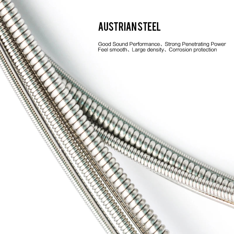 Close-up view of Austriansteel hexagonal carbon steel electric guitar strings