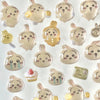 A collection of cute 3D jelly stickers featuring smiling, round characters in pastel colors.