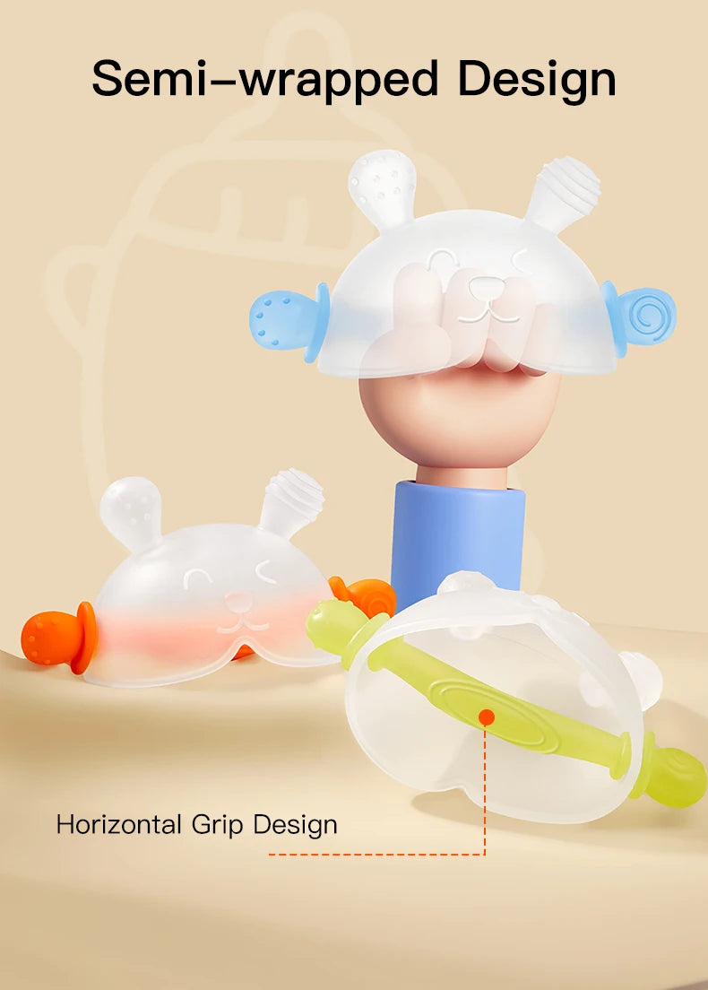 Bunny Silicone Teething Toy with Hidden Handle