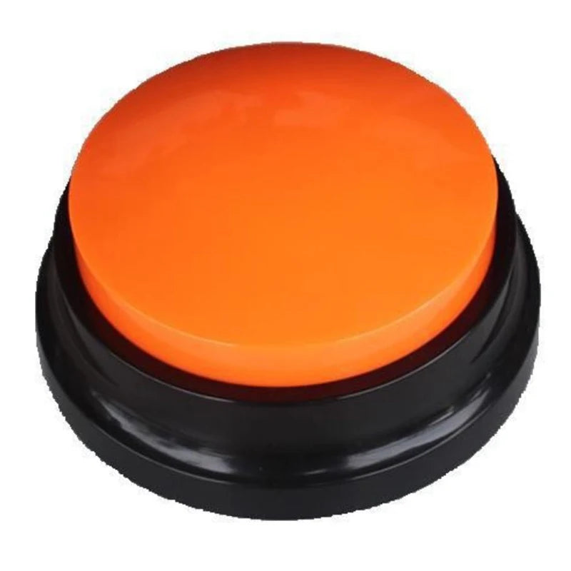 An orange button with a black base used as a 30-second voice recorder and sound board.