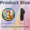 A round silicone pin holder featuring a cartoon dinosaur design, shown next to its full length.
