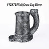 Silver wolf crest cup mug for tabletop RPGs featuring an intricate design