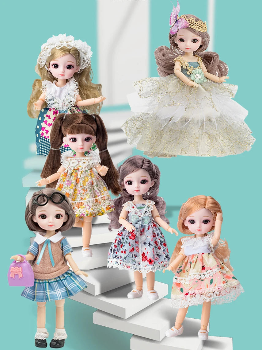 16cm Articulated Fashion Doll with Big Eyes and Dress-Up Outfit