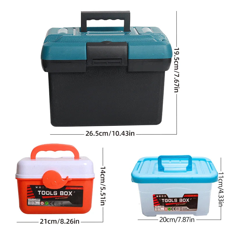 A set of two blue and black toolbox toys for kids with screwdrivers.