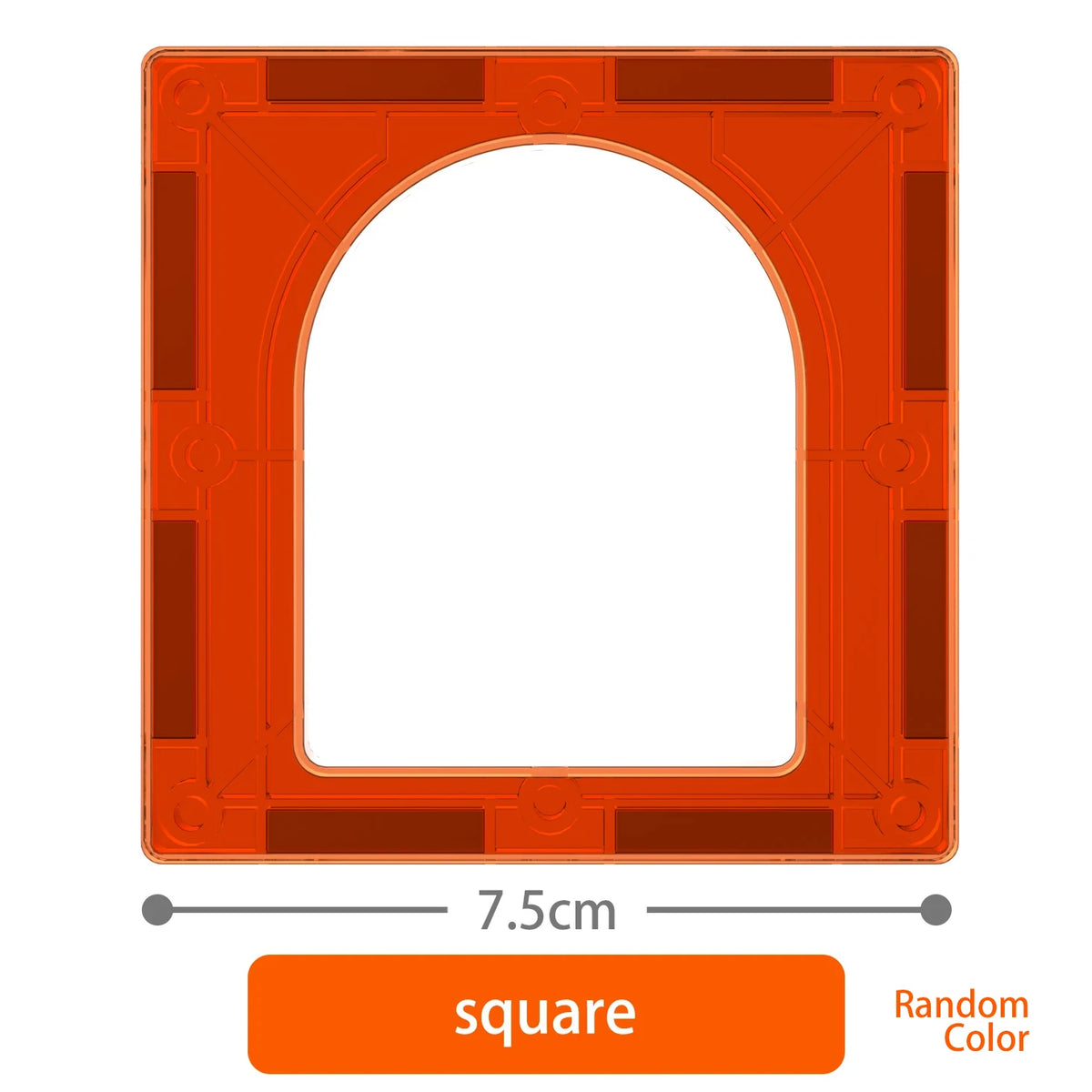 Square magnetic building blocks set in orange color with a large arch cutout