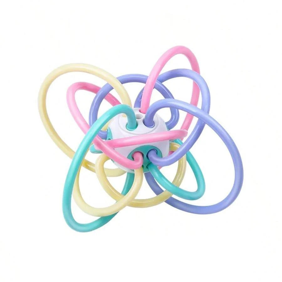 A colorful baby pull-string sensory toy made of silicone for teething.