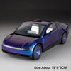 Lila Diecast-Modell eines Pickup-Anhänger-Robotaxi-Fahrzeugs von der Seite.