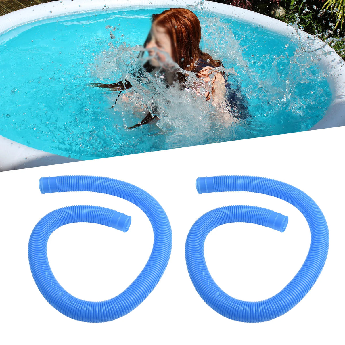 A pair of blue replacement pool pump hoses for above-ground intex systems