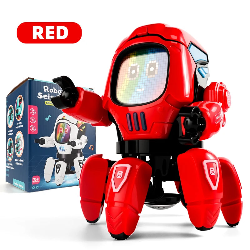 A red interactive dancing duck robot toy with a large screen and dancing features.