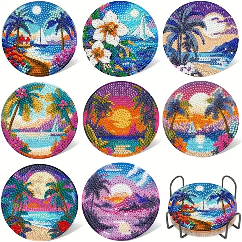 Van Gogh Starry Night Diamond Painting Coaster Kit with Metal Holder
