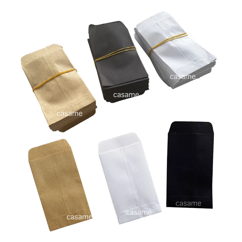 A collection of mini kraft paper gift bags in various colors and styles for party favors and weddings.
