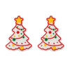 Two festive Christmas tree shaped silicone beads with red and green decorations for jewelry making