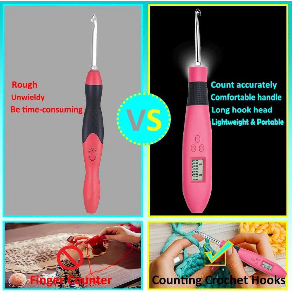 Ergonomic Crochet Hook Set with LED Light and Digital Row Counter