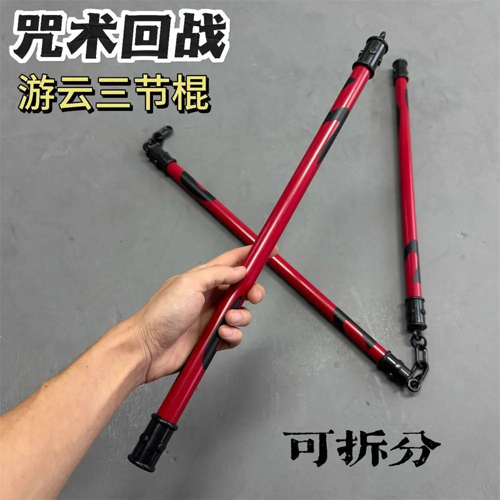 A hand holds a red and black cosplay prop, which is a Maki Zenin Playful Cloud item.
