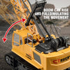 A yellow remote control spray crane truck with alloy construction is shown, demonstrating the movement of its boom.