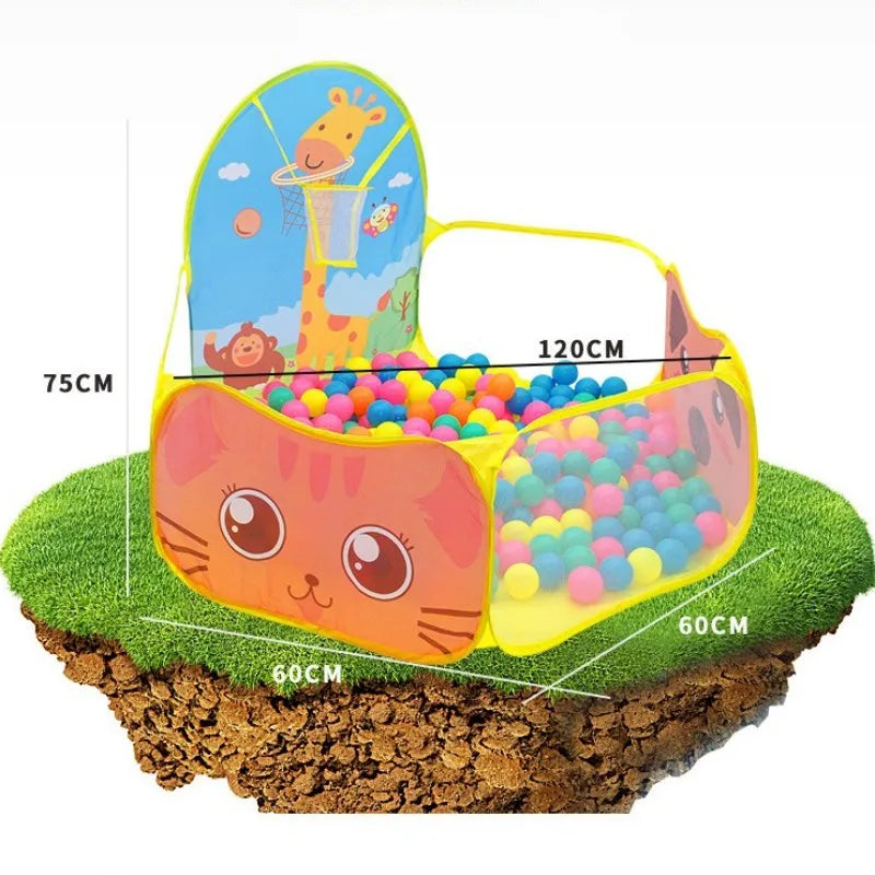 Kids Indoor Play Tent with Ball Pit and Basketball Hoop