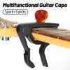 Zinc Alloy Guitar Capo with 5 Celluloid Picks — Fits Acoustic, Electric, Classical, and Ukulele