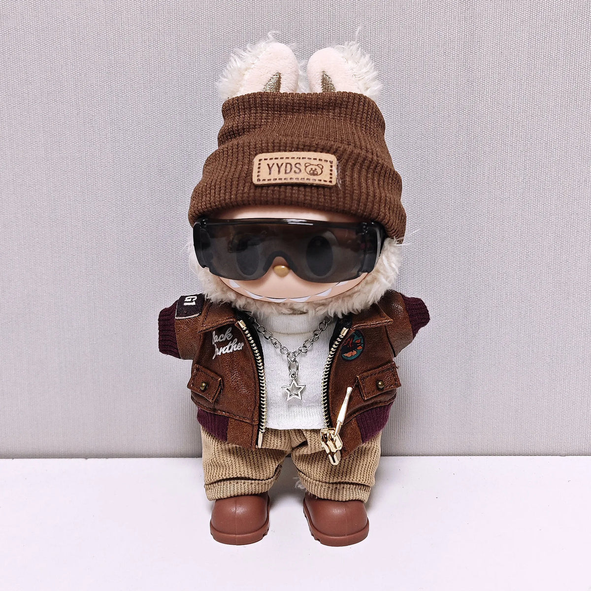 Retro Leather Jacket for 15/17cm Labubu Dolls