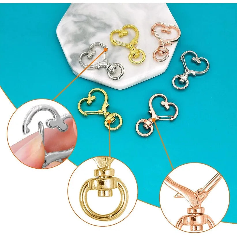 Heart-Shaped Swivel Snap Hooks with Key Rings