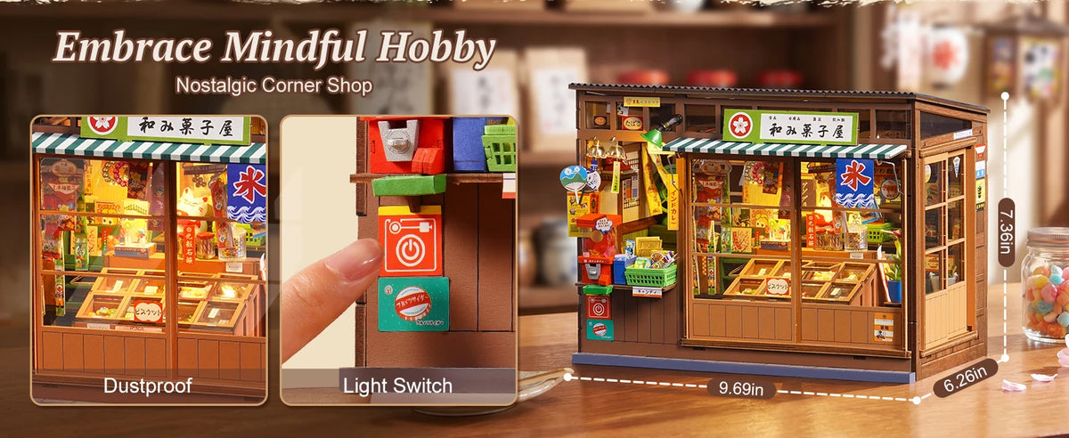 Nostalgic Japanese Corner Shop DIY Book Nook Kit with LED Lighting