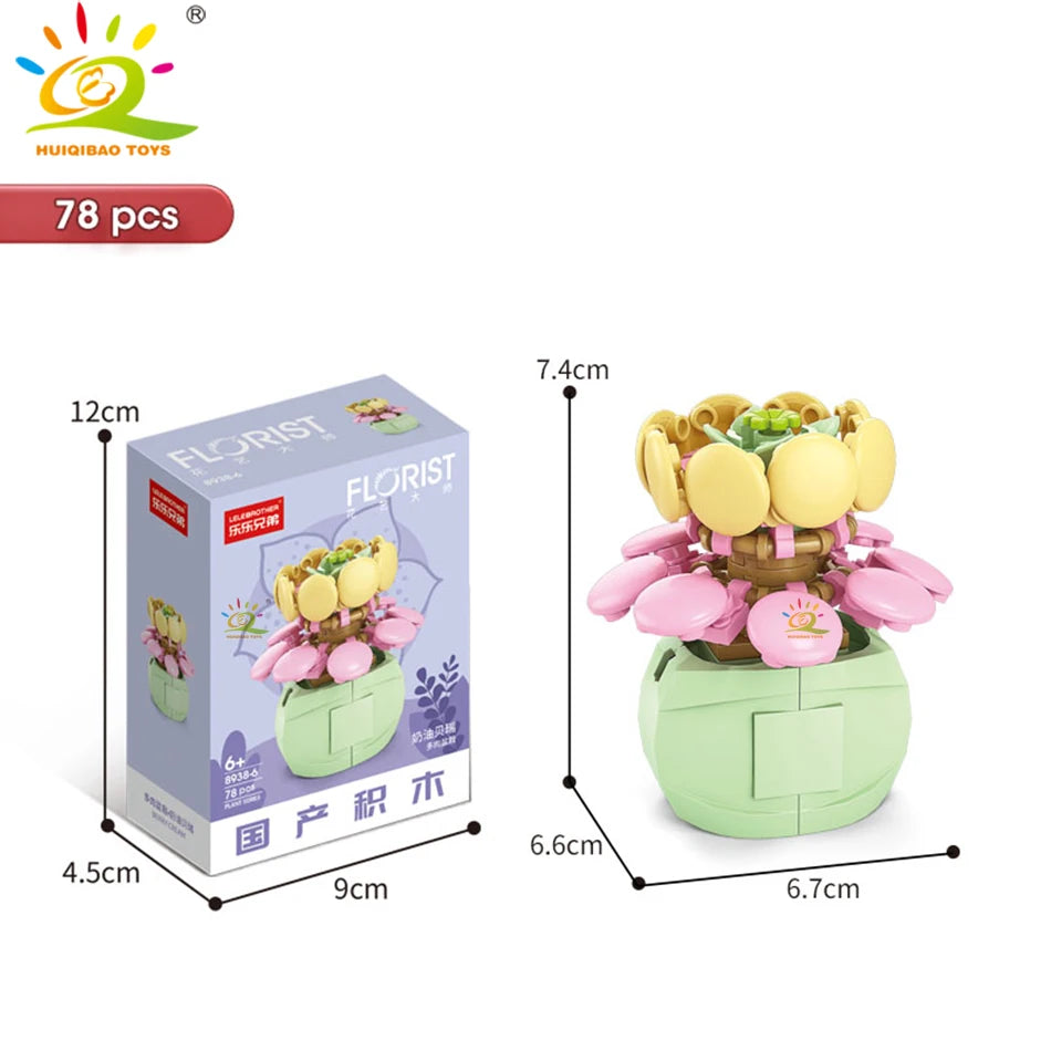 A set of 78 flower succulent building blocks in various shades of pink and green for desktop plant decor.