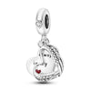 A sterling silver charm bead featuring a heart design with a small diamond accent.