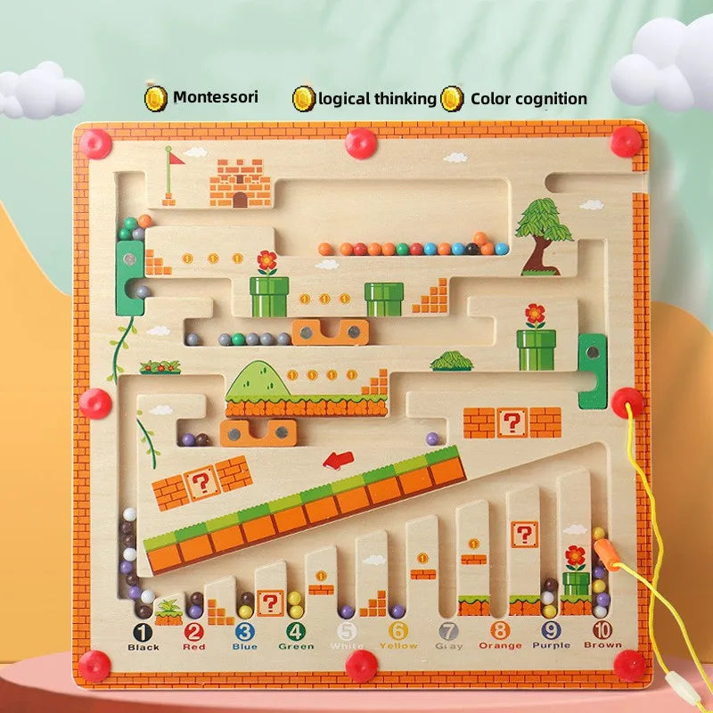 Magnetic Color Sorting Maze Toy – Wooden Montessori Puzzle Board