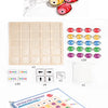 A set of wooden Montessori direction game pieces and a large wooden grid board for children's logical thinking.